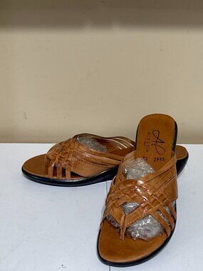 Alessia by Toro's Leather Crafted Minor Wedge Cognac Sandals 8